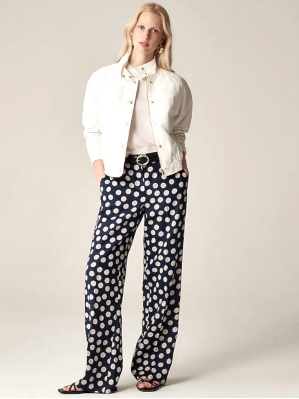 J. Crew Harbor Pant in Linen Polka Dot